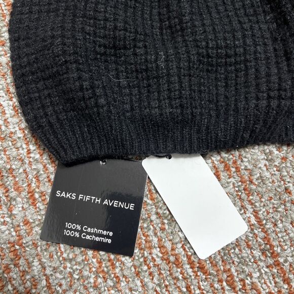 SAKS FIFTH AVENUE Cashmere Beanie Old School Vibe Black NEW - Picture 3 of 5